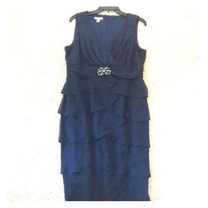 London Times cocktail dress with waist accent.